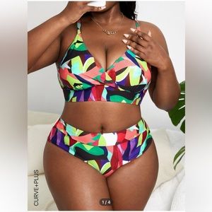 🍉Shein plus size all over print bikini swimsuit multi colour, 1X